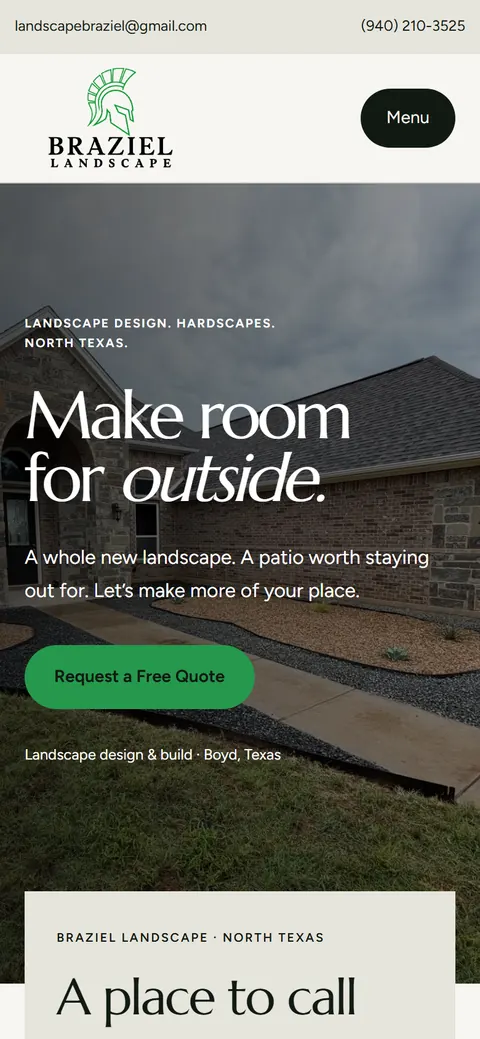 Braziel Landscape website on a phone