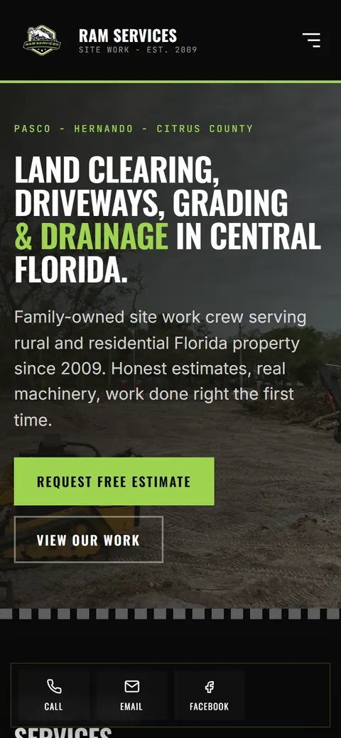 RAM Services website on a phone
