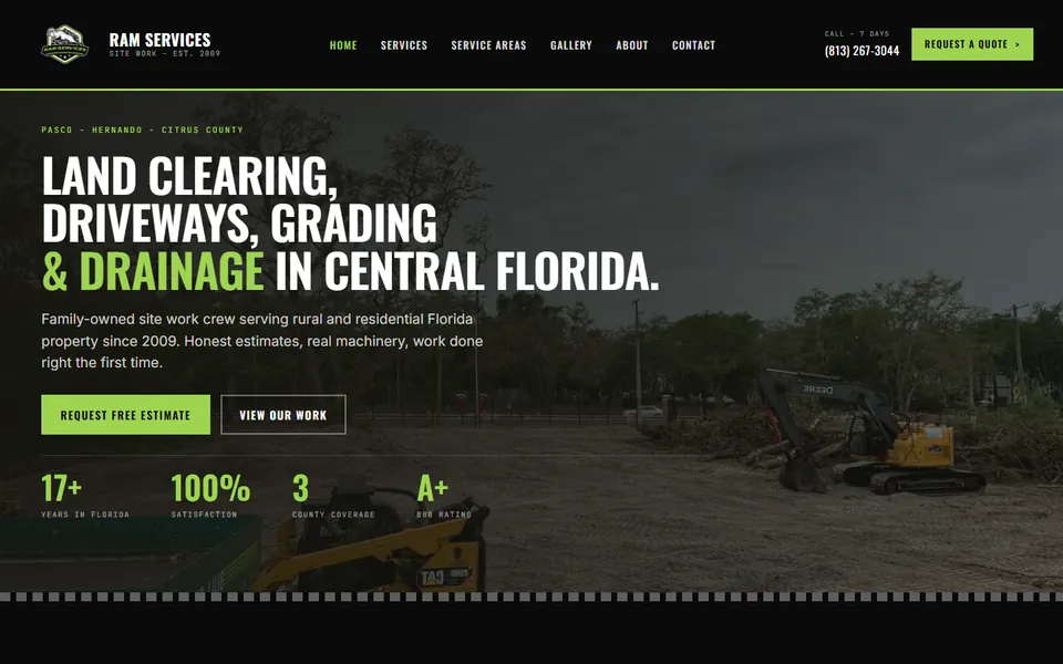 RAM Services website homepage