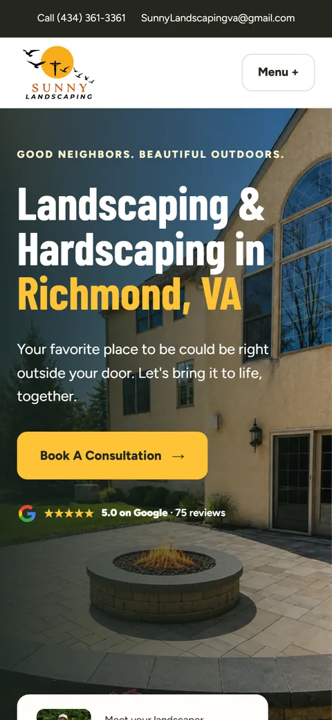 Sunny Landscaping website on a phone