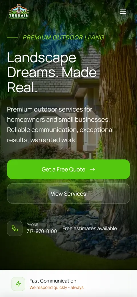 Terrain Property Management website on a phone