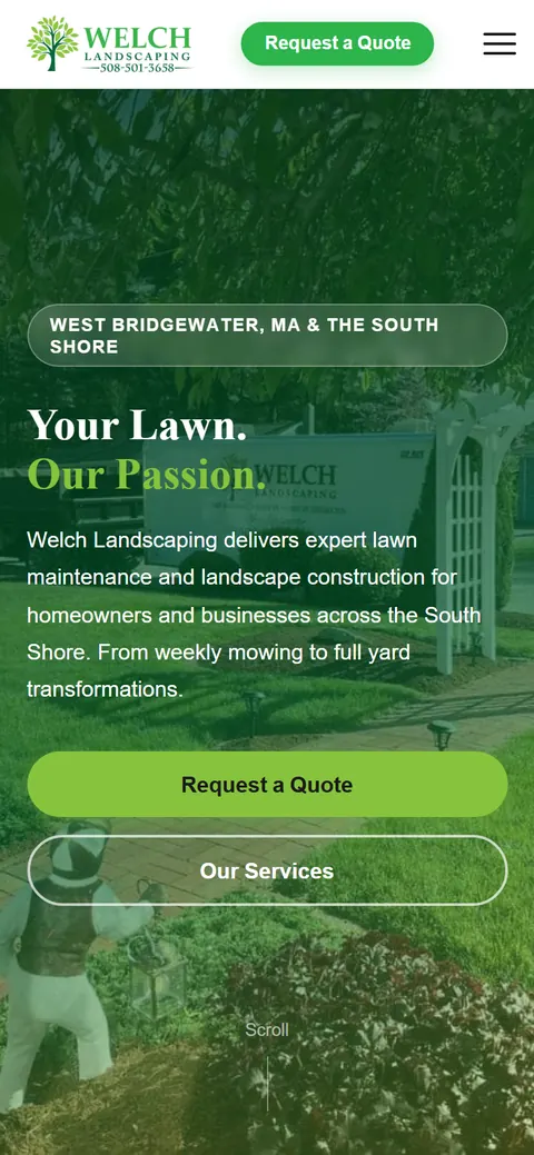 Welch Landscaping website on a phone